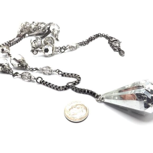 Chico's Long Acrylic Beaded Necklace, Square Chain, Filigree End Caps, 33 Inches - Picture 7 of 9